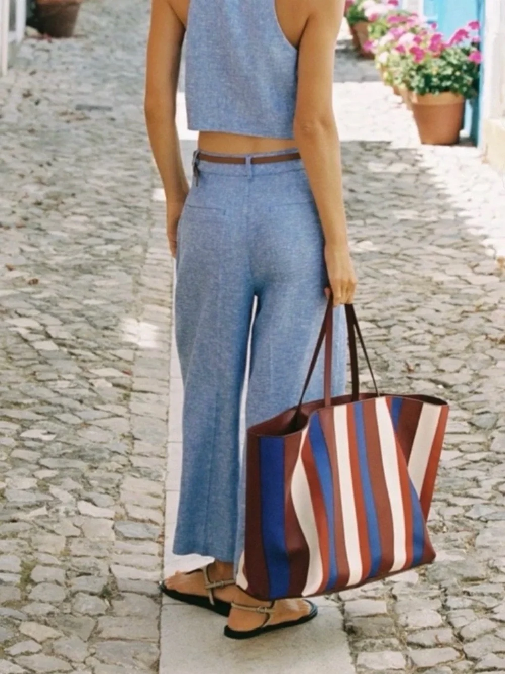 NWT Zara  Blue Linen Culottes Wide Leg Crop Pants Size M